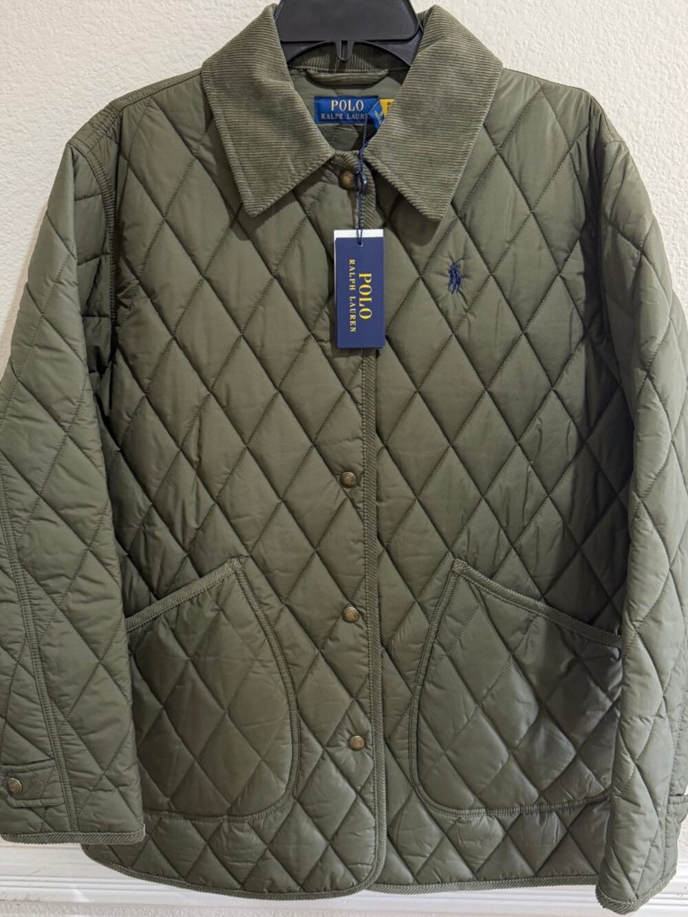 Polo Ralph Lauren Women's Quilted Barn Jacket Green NWT S Corduroy Pony